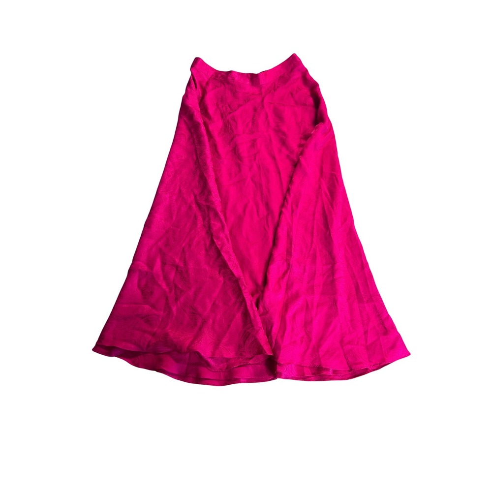 Vintage Papell Too Petites Silk Midi Skirt Women 6P Fuchsia Pink Paisley